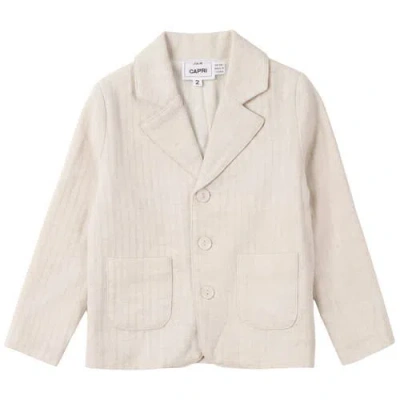 Jolie Capri Kids'  Linen Notched Lapel Patch Pocket Blazer In Sand