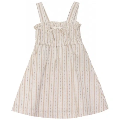 Jolie Capri Kids'  Striped Smocked Ruffle Shoulder Strap Jumper In Neutral