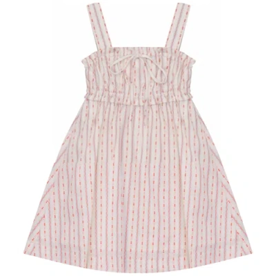 Jolie Capri Kids'  Striped Smocked Ruffle Shoulder Strap Jumper In Pink