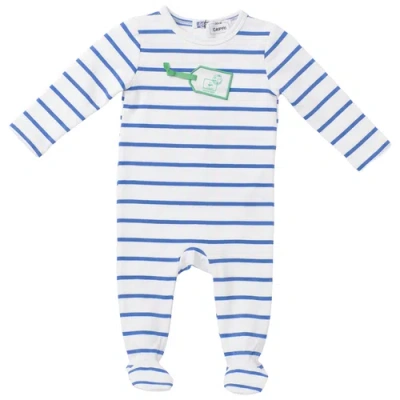 Jolie Capri Babies'  Striped Tag Applique Long Sleeve Snap Back Romper In Blue