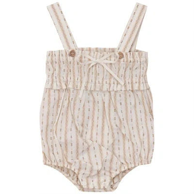 Jolie Capri Babies'  Striped Woven Folded Strap Bow Romper In Nude