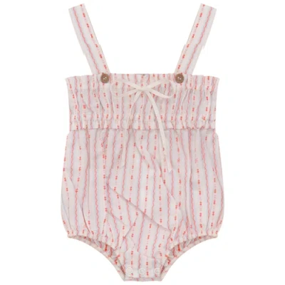 Jolie Capri Babies'  Striped Woven Folded Strap Bow Romper In Pink