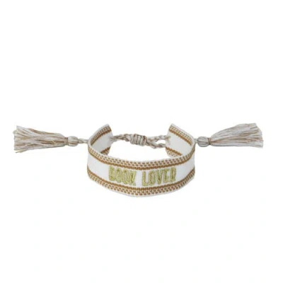 Jollity & Co . Book Club Themed Embroidered Bracelets In Book Lover - Gold