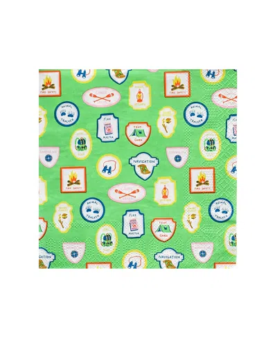 Jollity & Co Camp Explorer Badge Large Paper Napkins, Set Of 16 In Green