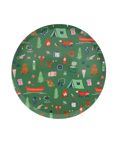 Jollity & Co Camp Explorer Camp Pattern Large Paper Plates, Set Of 8 In Multi