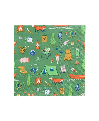 Jollity & Co Camp Explorer Patterned Large Paper Napkins, Set Of 16 In Green