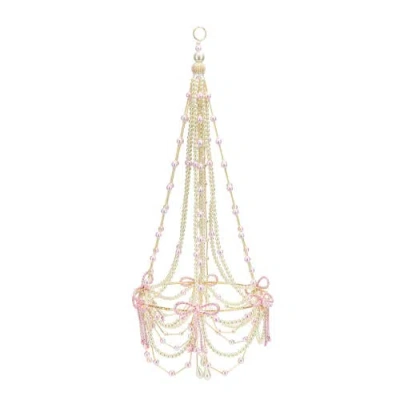 Jollity & Co . Decorative Pink Beaded Chandelier In Gold