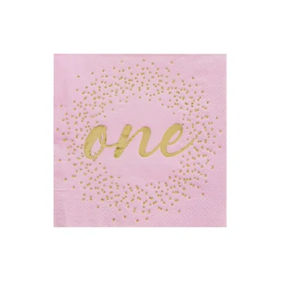 Jollity & Co First Birthday Cocktail Napkins In Pink