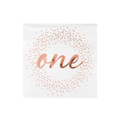 Jollity & Co First Birthday Cocktail Napkins In Rose Gold