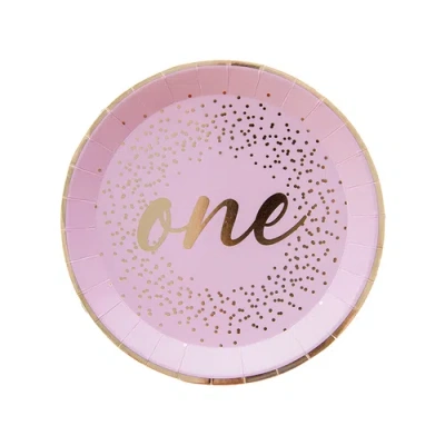 Jollity & Co First Birthday Dessert Plates In Pink