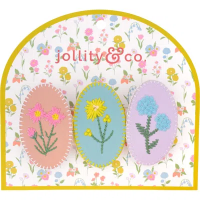 Jollity & Co . In Bloom Floral Vegan Leather Hair Clip Set In Multi