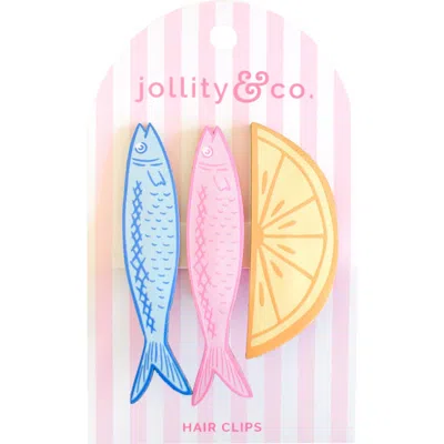 Jollity & Co . Lemon And Sardines Vegan Leather Hair Clip Set In Purple