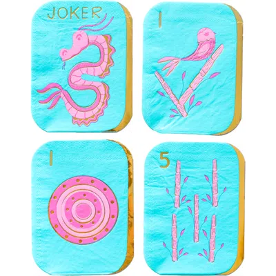 Jollity & Co . Mahjong Tile Guest Napkins In Blue