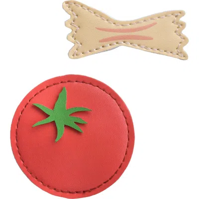 Jollity & Co . Pasta And Tomato Vegan Leather Hair Clip Set In Red