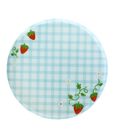 Jollity & Co Strawberry Picnic Gingham Print Large Plates, Set Of 8 In Blue