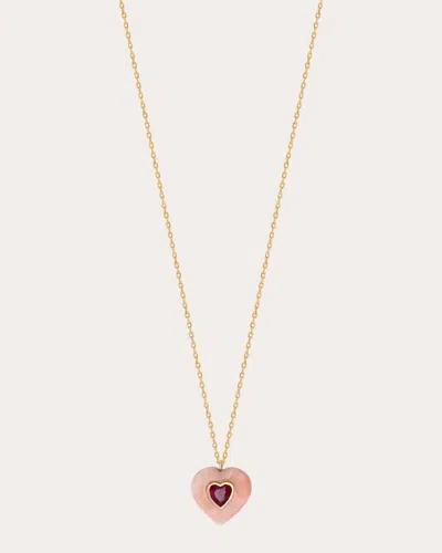 Jolly Bijou Women's Coral & Ruby Heart Pendant Necklace In Pink
