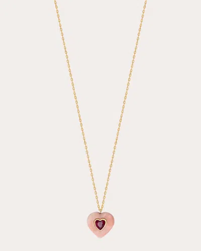 Jolly Bijou Women's Heart 14k Gold Coral And Ruby Pendant Necklace In Pink