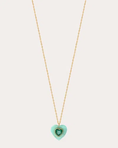 Jolly Bijou Women's Emerald & Chrysoprase Heart Pendant Necklace In Green