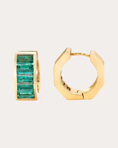 Jolly Bijou Women's Mini Otto 14k Gold Emerald Hoop Earrings In Green