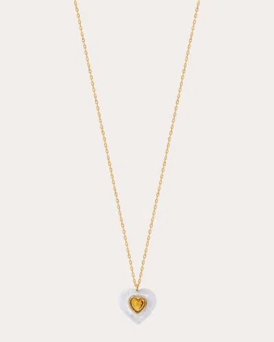 Jolly Bijou Women's Moonstone & Citrine Heart Pendant Necklace In Yellow