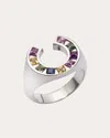 Jolly Bijou Women's Sundial 14k Gold Rainbow Sapphire Ring In Multicolor