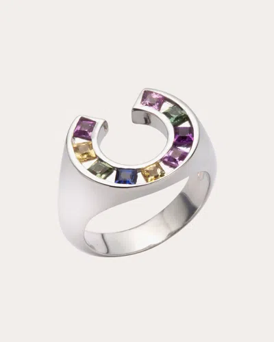 Jolly Bijou Women's Sundial 14k Gold Rainbow Sapphire Ring In Multicolor
