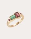 Jolly Bijou 14k Rose Gold Orb Tourmaline And Ruby Ring In Green/pink