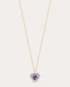 Jolly Bijou Women's Heart 14k Gold Amethyst And Sapphire Pendant Necklace In Purple