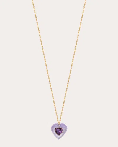 Jolly Bijou Women's Heart 14k Gold Amethyst And Sapphire Pendant Necklace In Purple