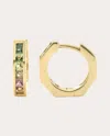 Jolly Bijou Women's Mini Otto 14k Gold Rainbow Tourmaline Hoop Earrings In Rainbow