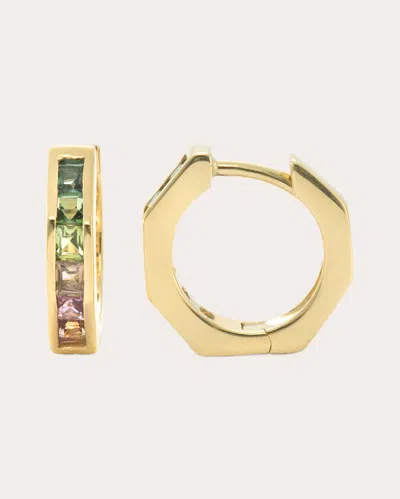 Jolly Bijou Women's Rainbow Tourmaline Otto Mini Huggie Earrings