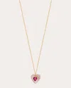 Jolly Bijou Women's Heart 14k Gold Rose Quartz And Tourmaline Pendant Necklace In Red