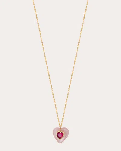 Jolly Bijou Women's Rose Quartz & Pink Tourmaline Heart Pendant Necklace In Red