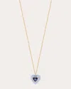 Jolly Bijou Women's Heart 14k Gold Lace Agate And Sapphire Pendant Necklace In Blue
