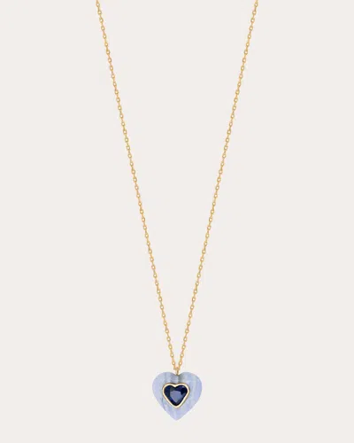 Jolly Bijou Women's Sapphire & Lace Agate Heart Pendant Necklace In Blue