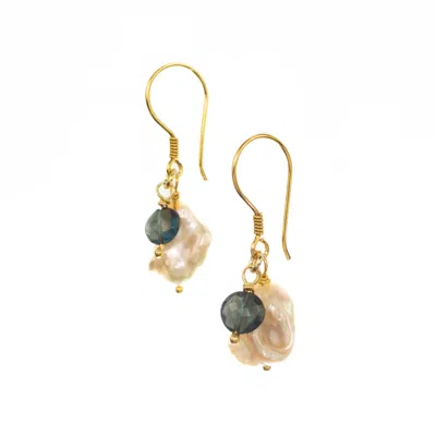 Jollz Jewellery Women's Blue / Gold Gold Vermeil Keshi Pearl And Blue Topaz Earrings In Multi