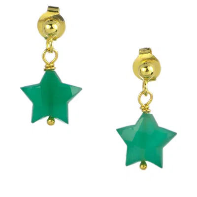 Jollz Jewellery Women's Gold / Green Gold Vermeil Green Onyx Drop Earrings