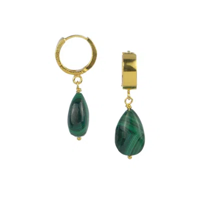 Jollz Jewellery Women's Gold / Green Gold Vermeil Natural Malachite Hoop Earrings