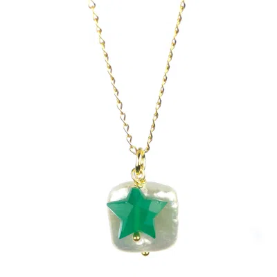 Jollz Jewellery Women's Gold / Green / White Pearl And Green Onyx Necklace