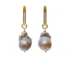 Jollz Jewellery Women's Gold Vermeil Double Rectangle Hoop & Baroque Pearls