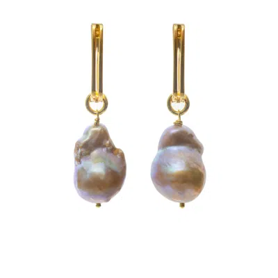 Jollz Jewellery Women's Gold Vermeil Double Rectangle Hoop & Baroque Pearls