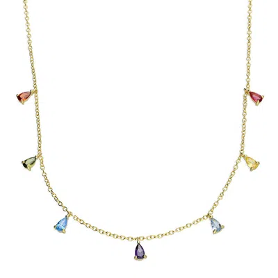 Jollz Jewellery Women's Gold Vermeil Multi Colour Teardrop Necklace