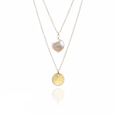 Jollz Jewellery Women's Pearl Coin & Etched Circle Pendant Necklace