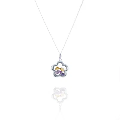 Jollz Jewellery Women's Pink / Purple / Yellow Natural Citrine & Amethyst Flower Locket