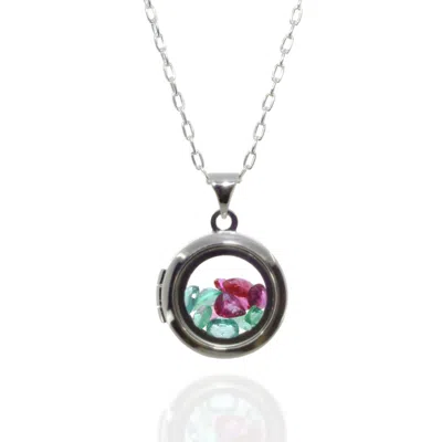 Jollz Jewellery Women's Red / Silver / Green Rubies & Emerald Locket Necklace
