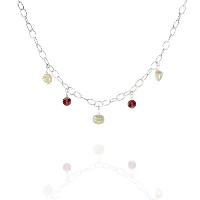 Jollz Jewellery Women's Red / Silver / White Keshi Pearls & Garnet Necklace