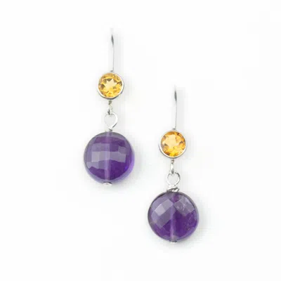 Jollz Jewellery Women's Silver Citrine & Amethyst Wire Earrings