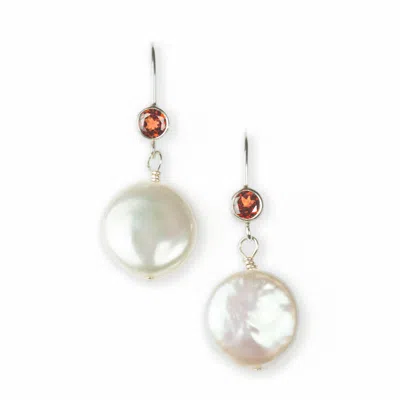 Jollz Jewellery Women's Silver Coin Pearl & Garnet Wire Earrings
