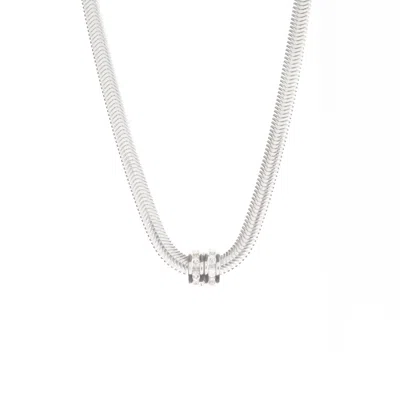 Jollz Jewellery Women's Silver Flat Snake Chain And Round Pendant Necklace