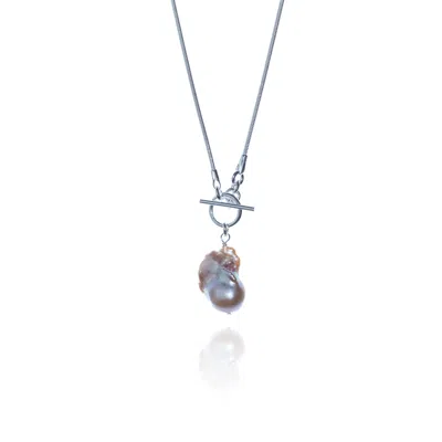 Jollz Jewellery Women's Silver Natural Colour Baroque Pearl T-bar Necklace